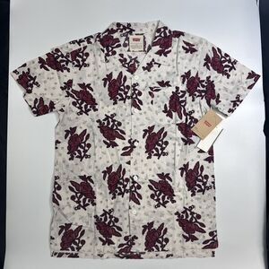 Levi’s Men Small Short Sleeve Button Up Floral Camp Shirt Cream Burgundy  Floral